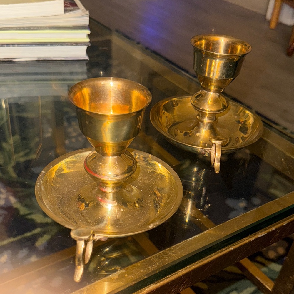 Two Elegant Gold Brass Candle Holders